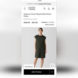 Eileen Fisher Organic Cotton Ripple Mock Neck Dress, Large